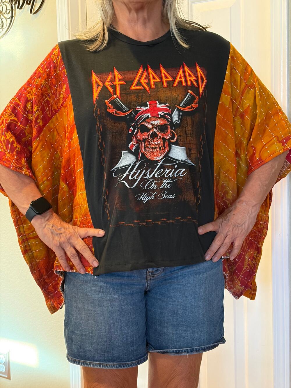 Def Leppard Upcycled Kantha Tunic Top Shirt OS Handmade Boho